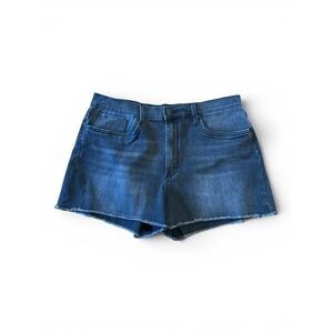 Black High Rise Denim Shorts Raw Hem Stretch Summer Size 32 Fits 35